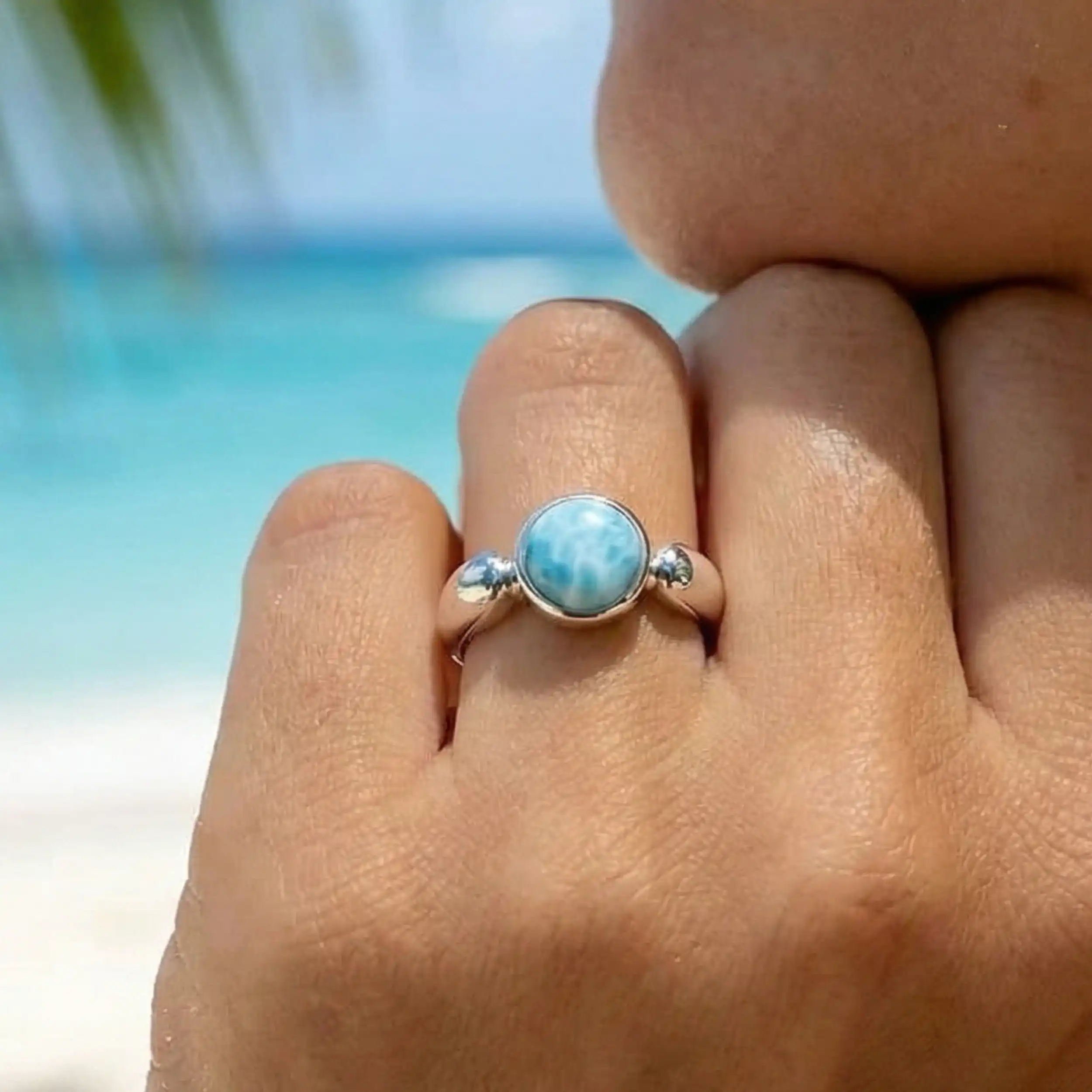 Solitaire Ring in sterling silver with larimar stones by Marahlago 