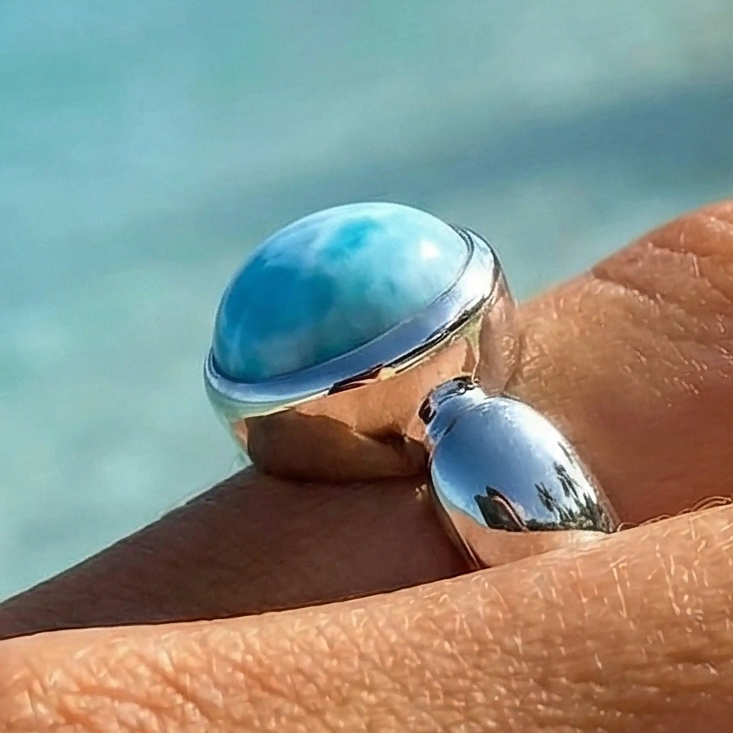 Solitaire Ring in sterling silver by Marahlago larimar