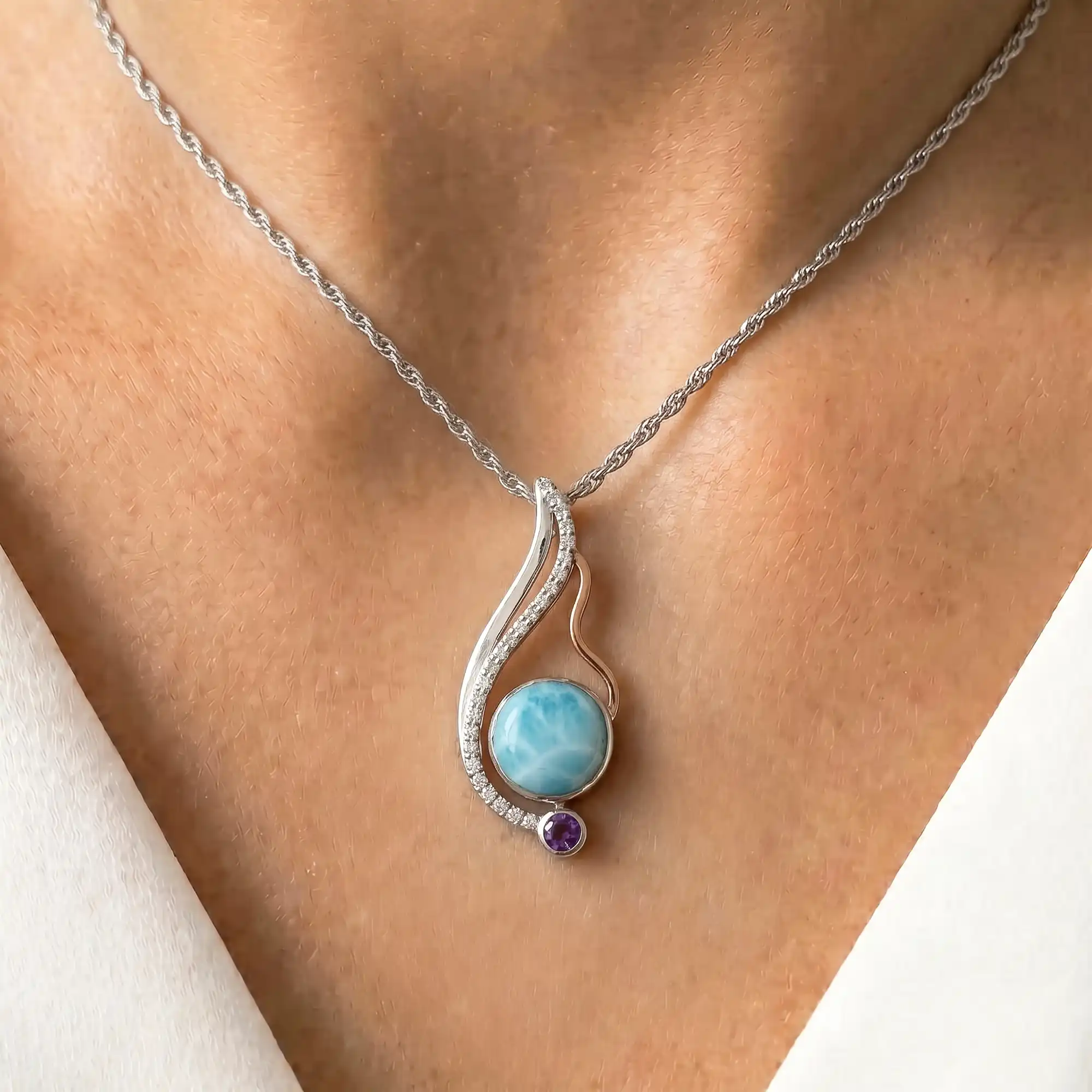 Larimar Necklace with Amethyst