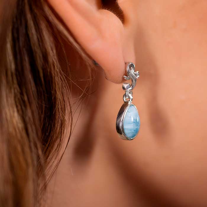 Larimar Sterling Silver Lyric Post Earrings Marahlago Jewelry pear Gemstone Blue Spinel