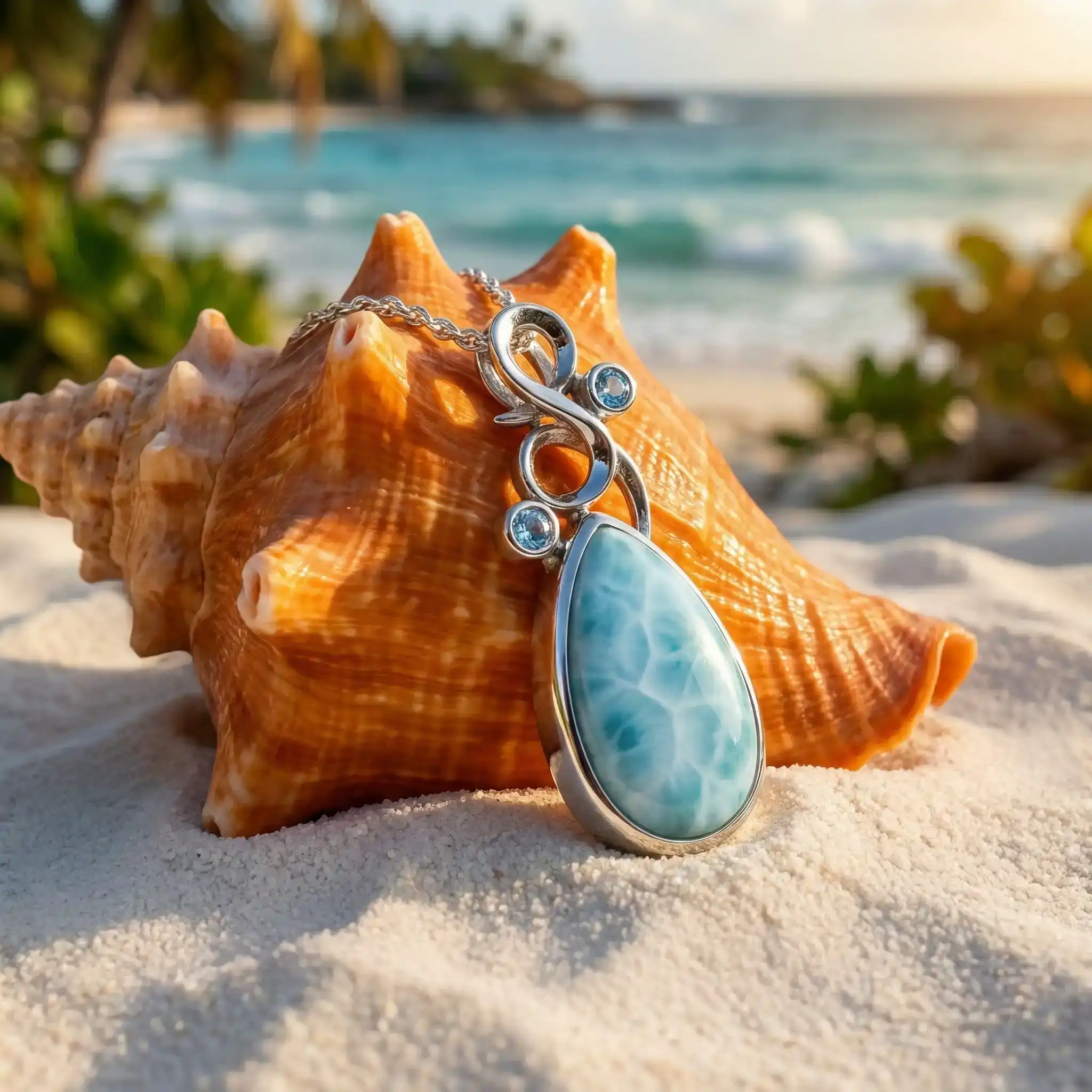 Larimar Sterling Silver Lyric Pendant Necklace Marahlago Jewelry pear Gemstone Blue Spinel 
