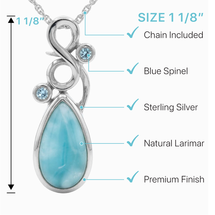 Larimar Sterling Silver Lyric Pendant Necklace Marahlago Jewelry pear Gemstone Blue Spinel 