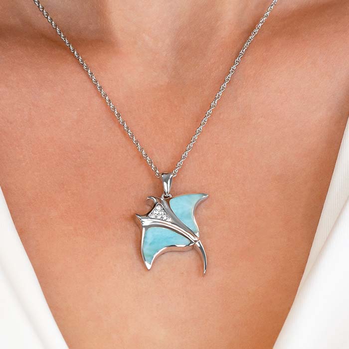 Manta Ray Necklace in sterling silver with larimar stone by Marahlago