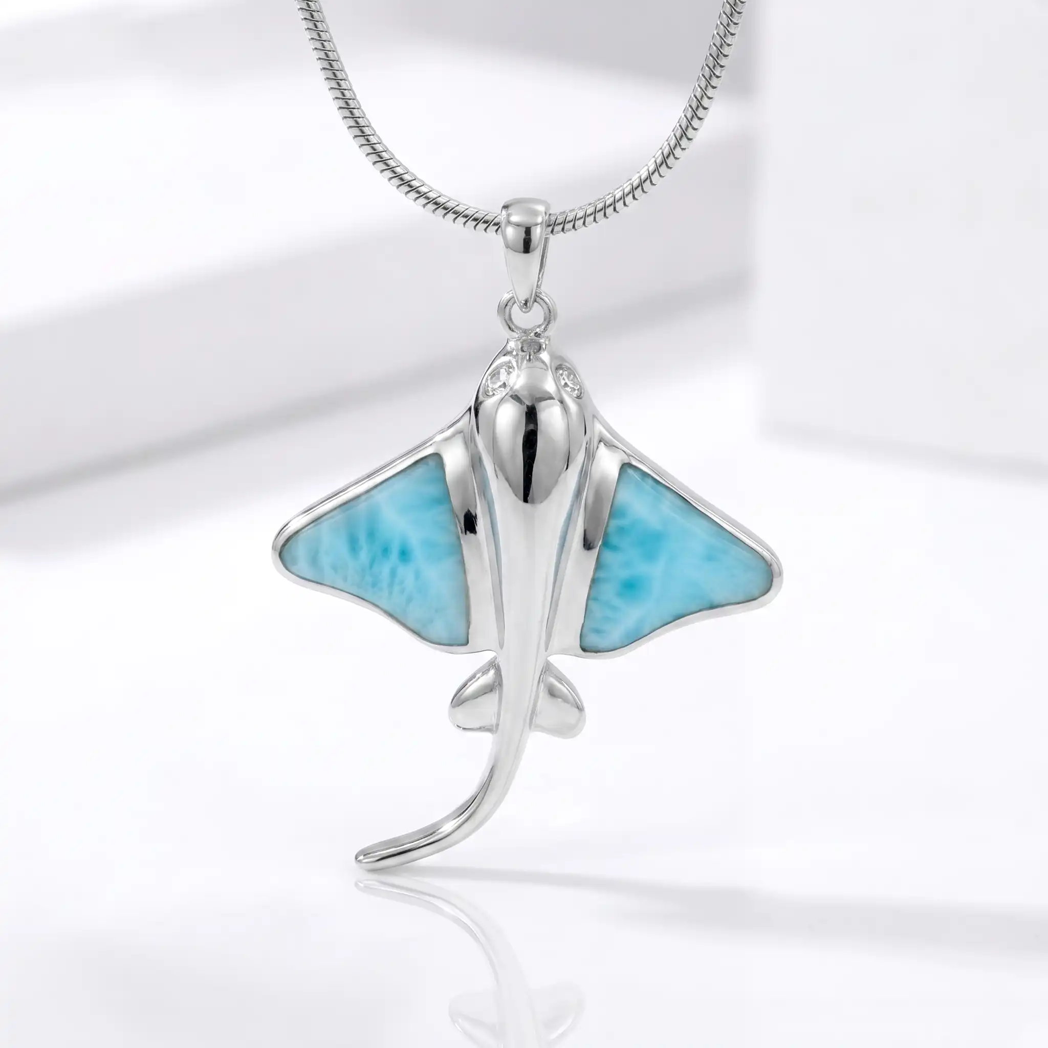 Manta Ray Pendant in sterling silver with larimar stone by Marahlago