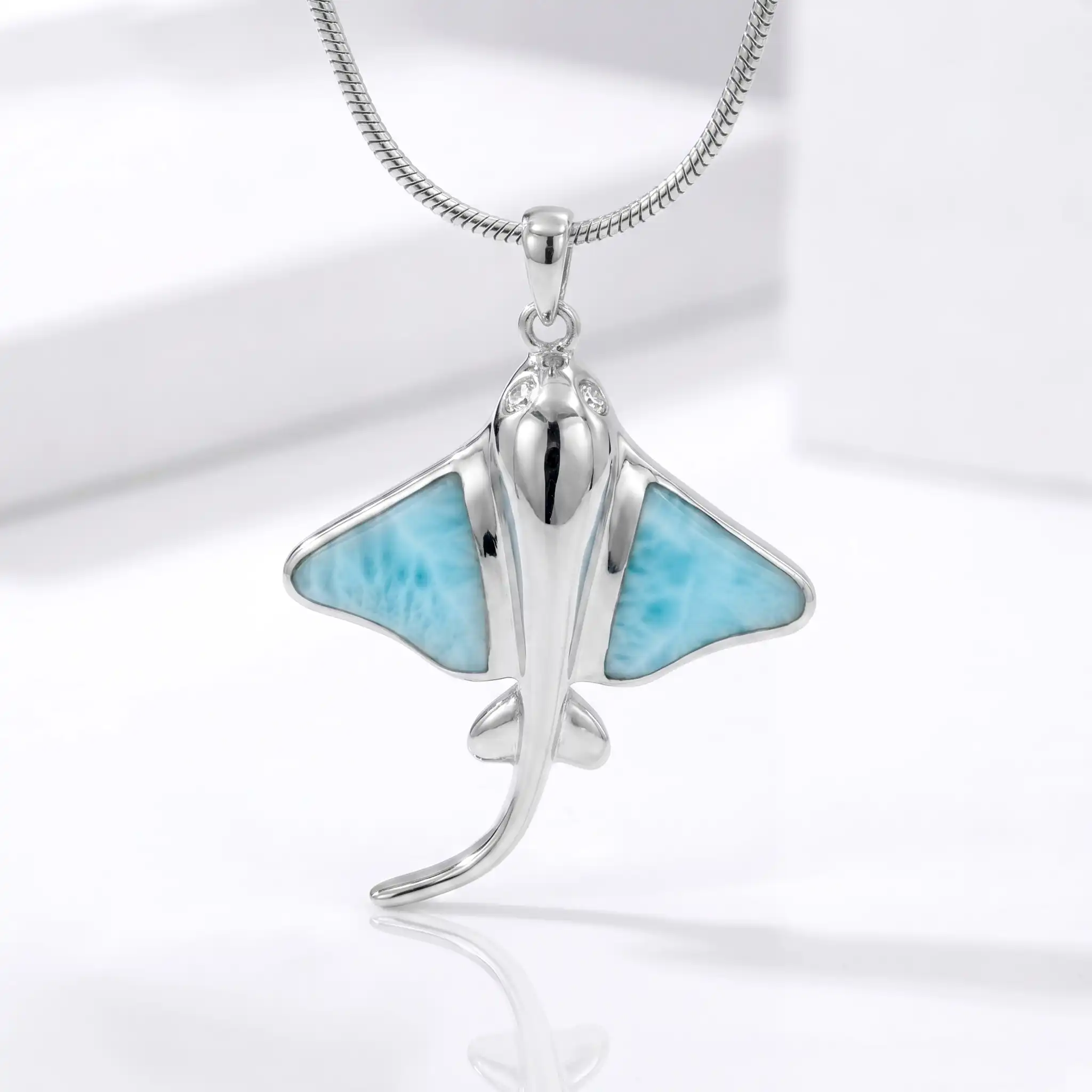 Manta Ray Pendant in sterling silver with larimar stone by Marahlago
