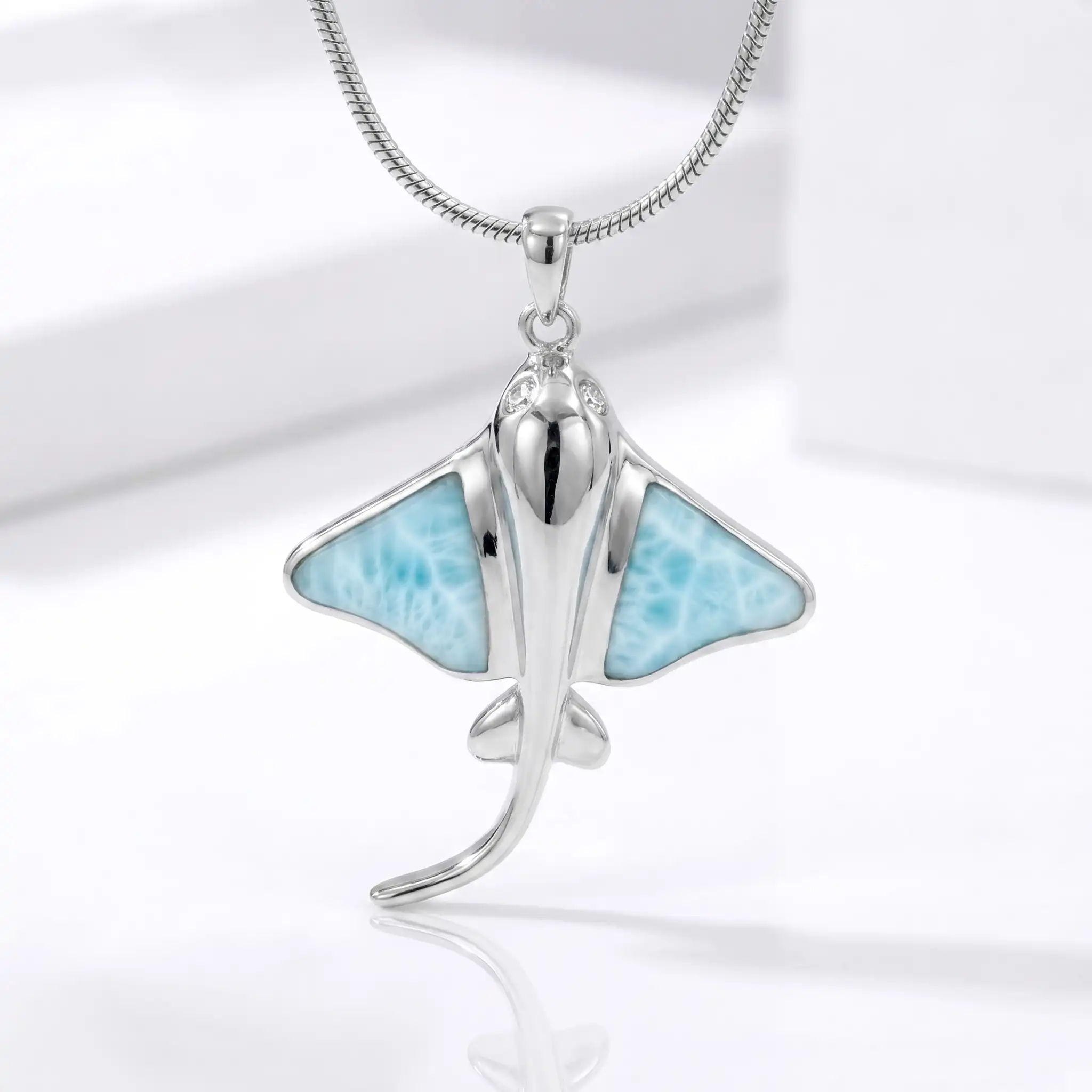 Manta Ray Pendant in sterling silver with larimar stone by Marahlago