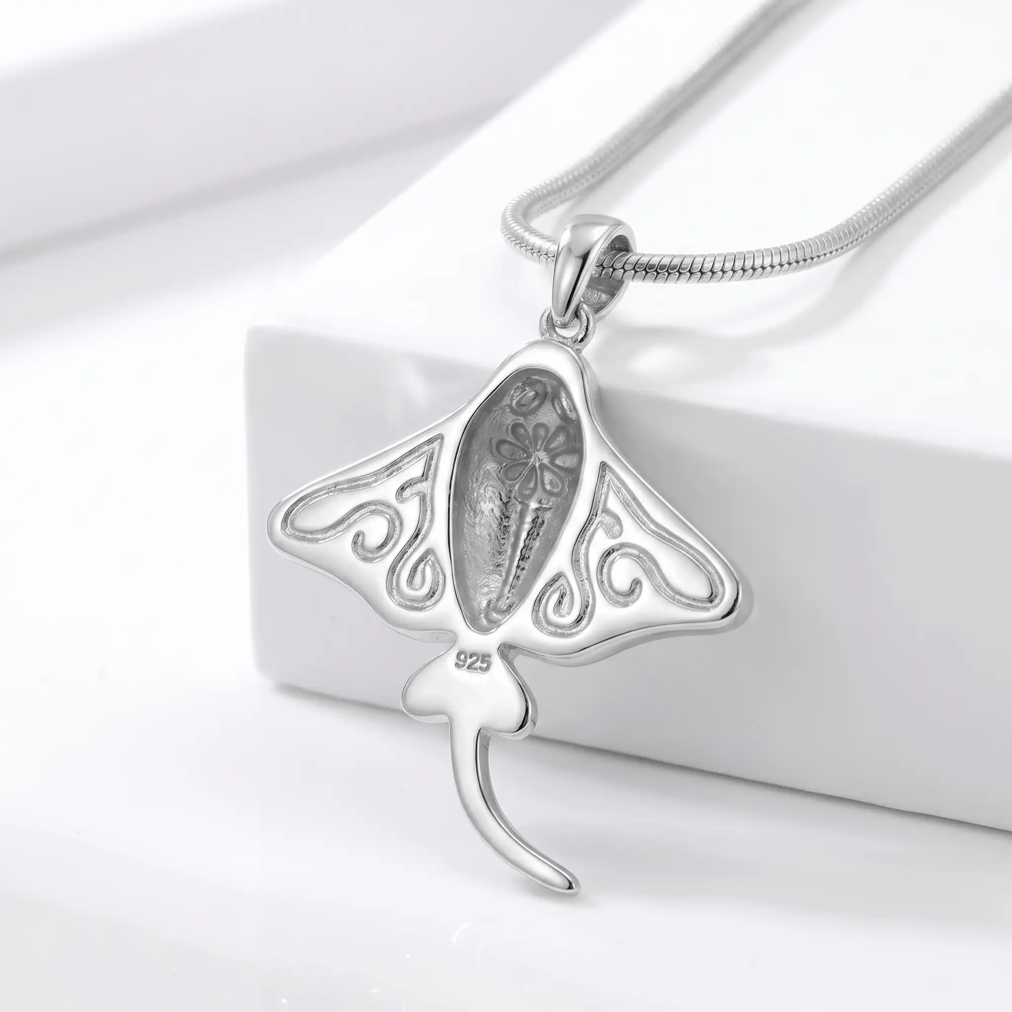 Manta Ray Pendant in sterling silver with larimar stone by Marahlago