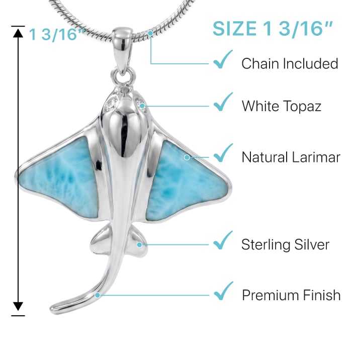 Manta Ray Pendant in sterling silver with larimar stone by Marahlago