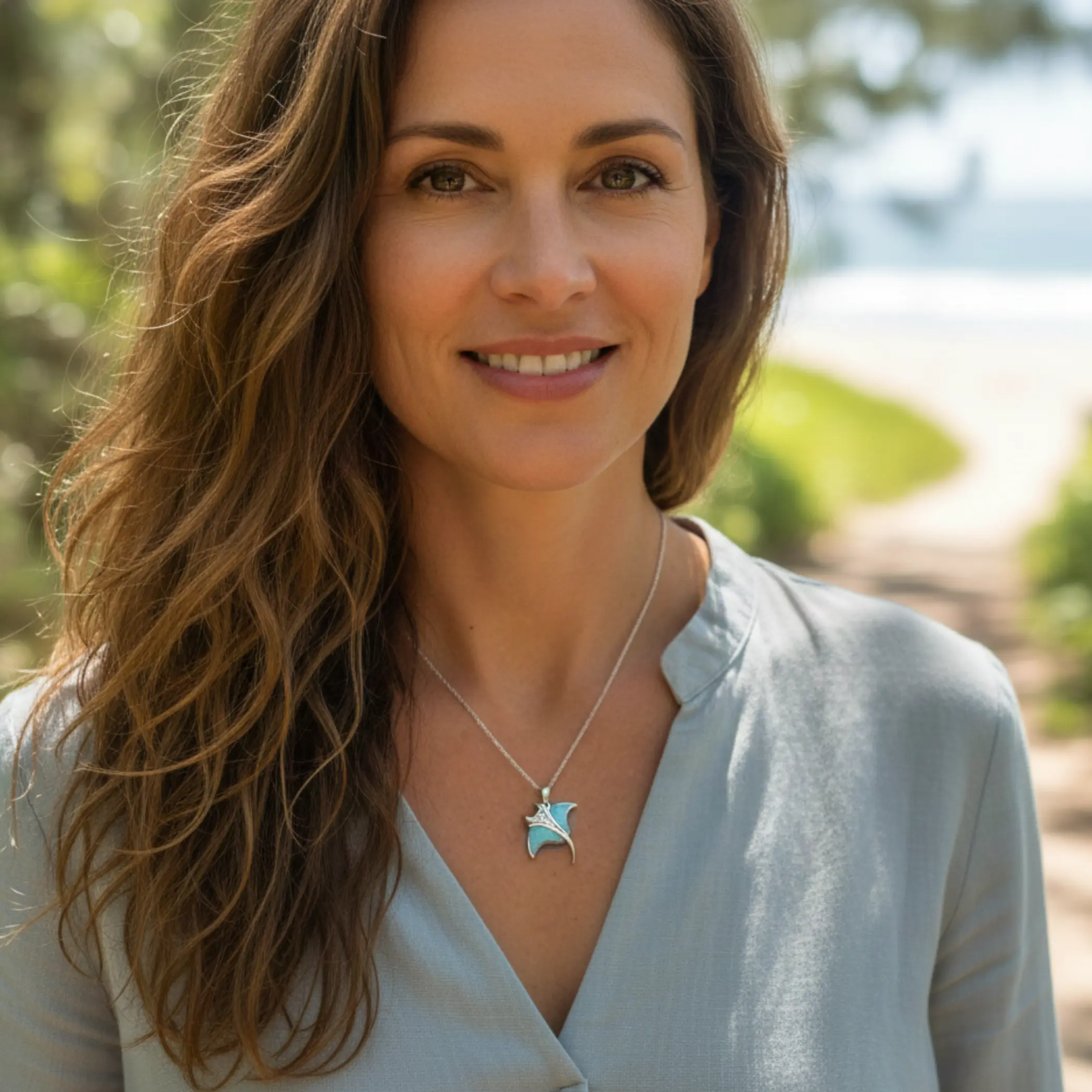 Manta Ray Necklace in sterling silver with larimar stone by Marahlago
