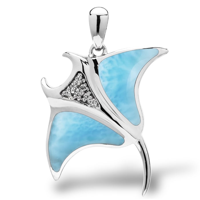 Manta Ray Necklace in sterling silver with larimar stone by Marahlago