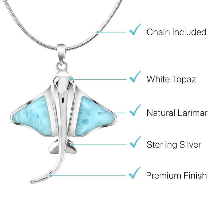 Manta Ray Pendant in sterling silver with larimar stone by Marahlago