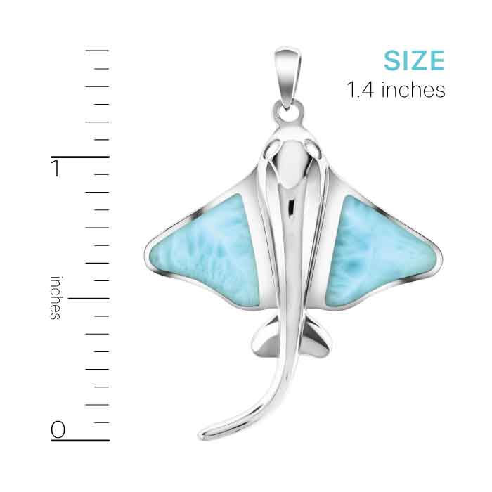 Manta Ray Pendant in sterling silver with larimar stone by Marahlago