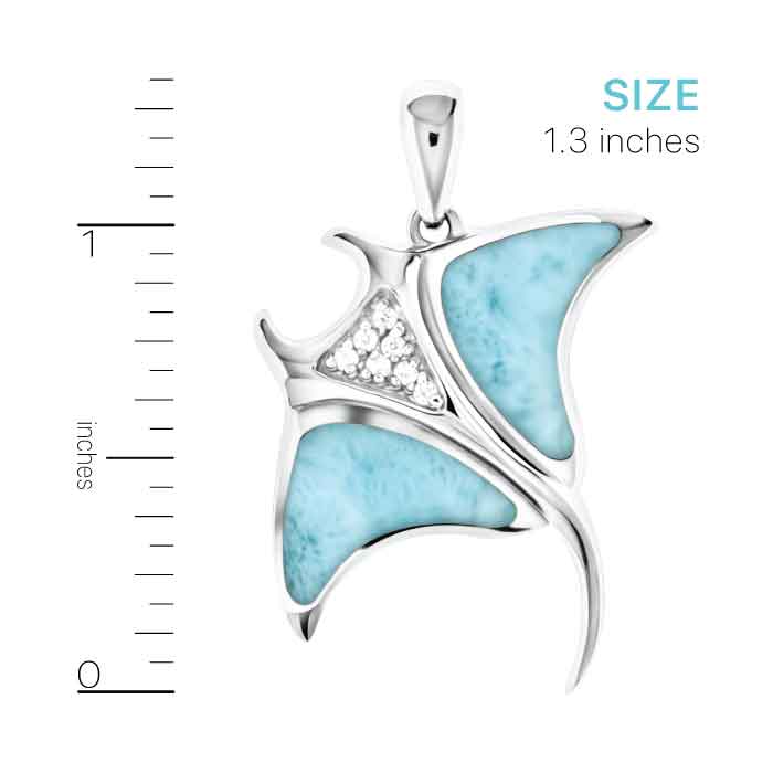 Manta Ray Necklace in sterling silver with larimar stone by Marahlago