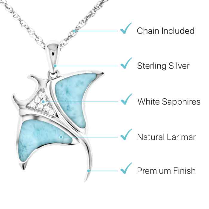 Manta Ray Necklace in sterling silver with larimar stone by Marahlago