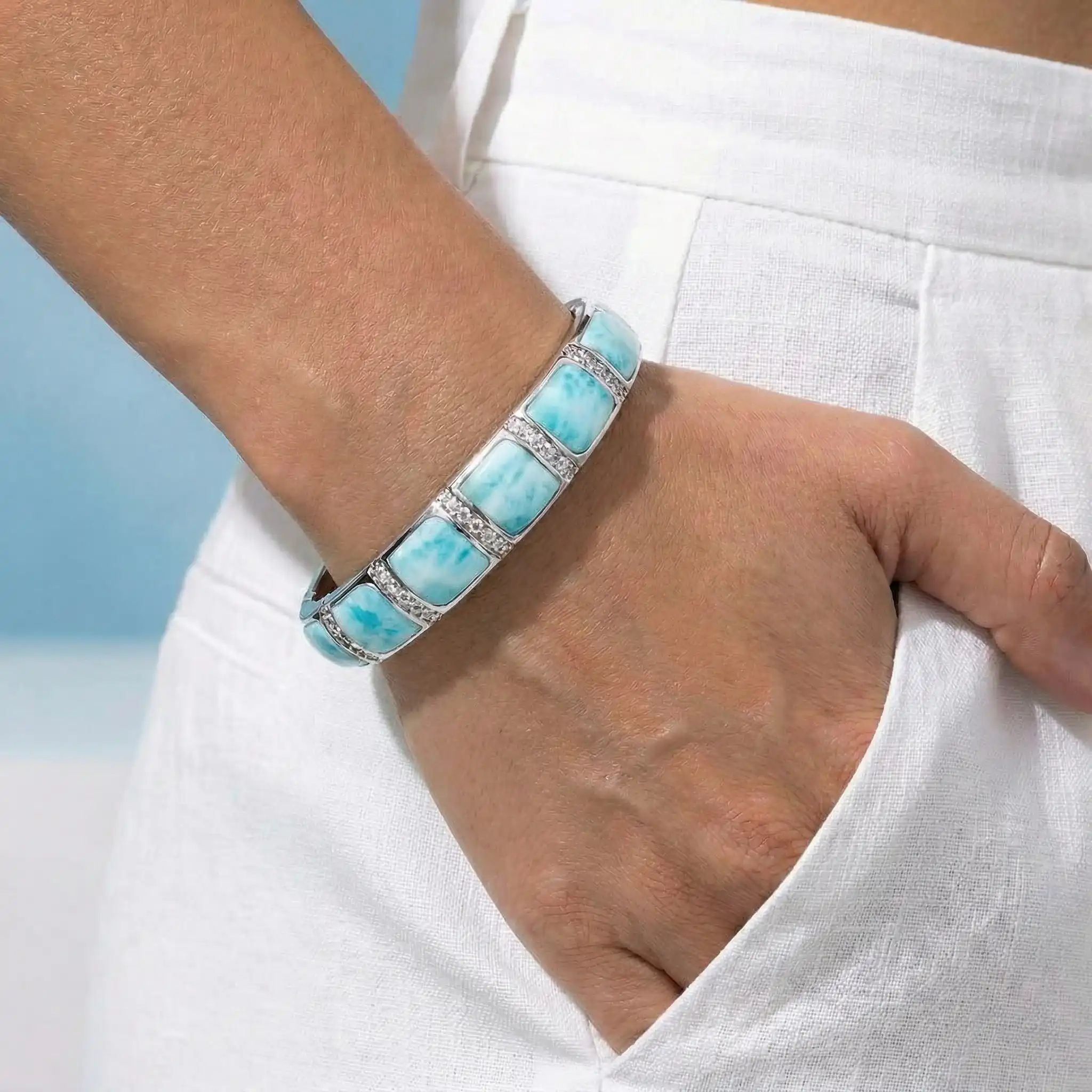 Bangle bracelet in sterling silver with larimar by marahlago