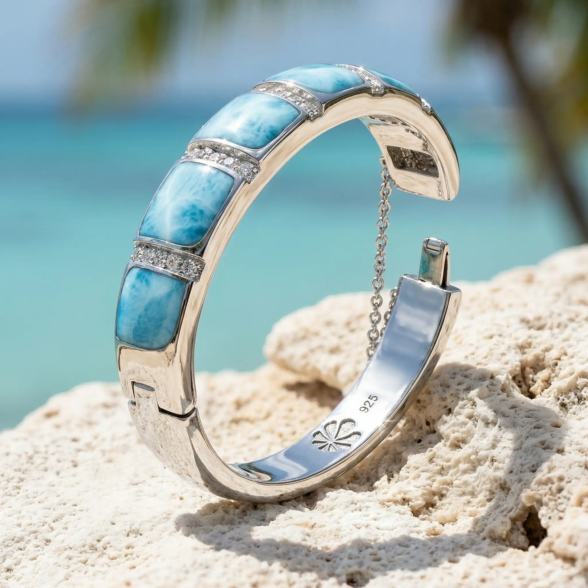 Bangle bracelet in sterling silver with larimar by marahlago