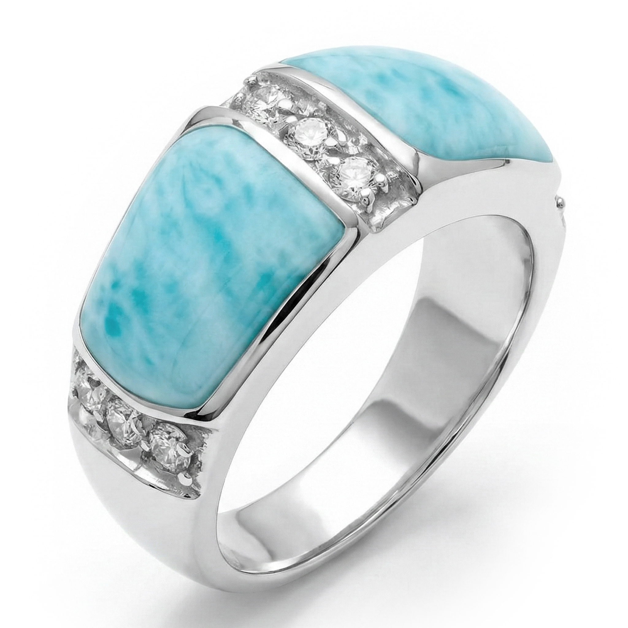 Inlay ring with larimar and white topaz by Marahlago