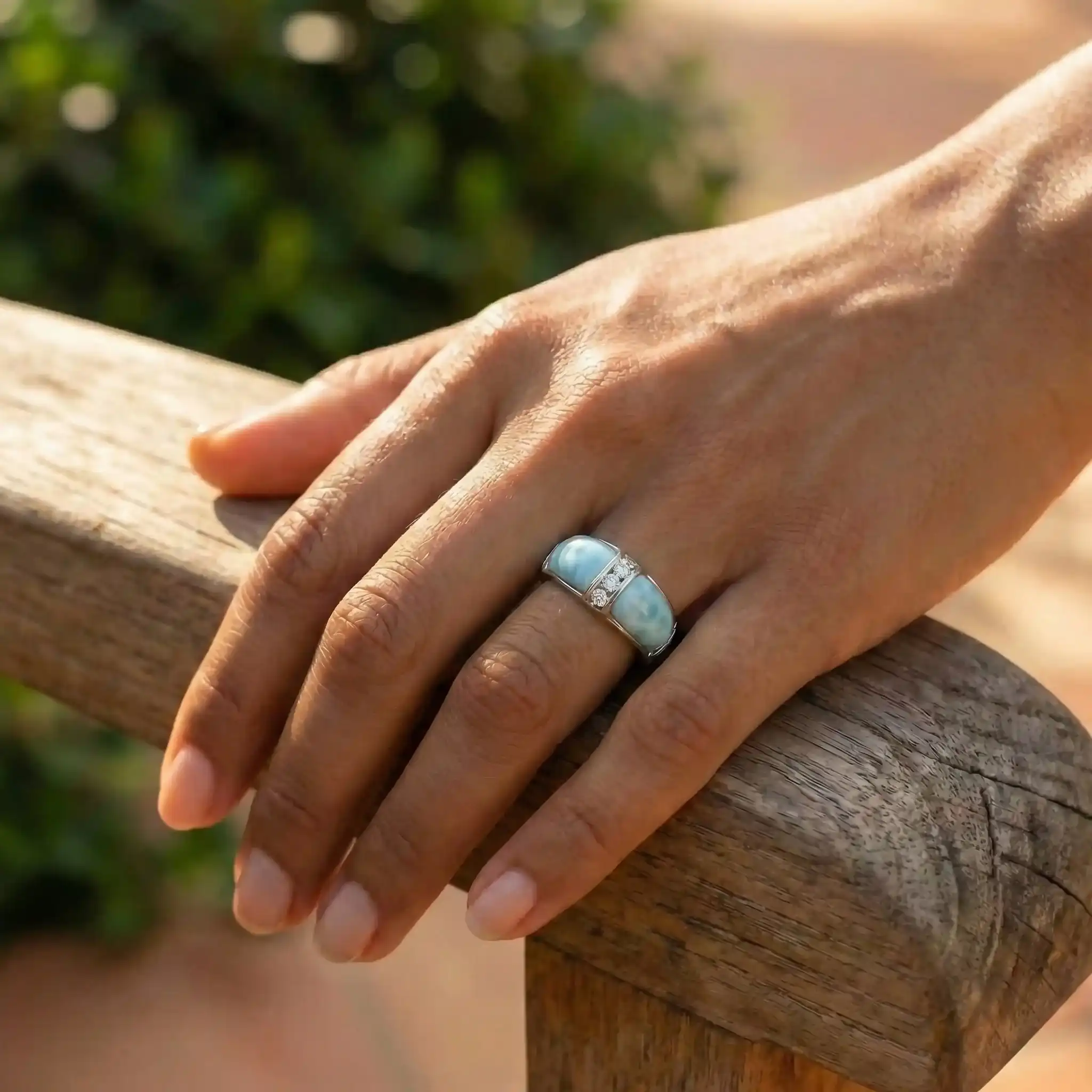 Larimar Sterling Silver Inlay Ring by Marahlago