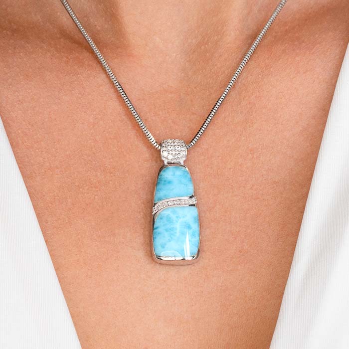 Larimar Sterling Silver Marina Large Pendant Necklace Marahlago Jewelry White Sapphire 