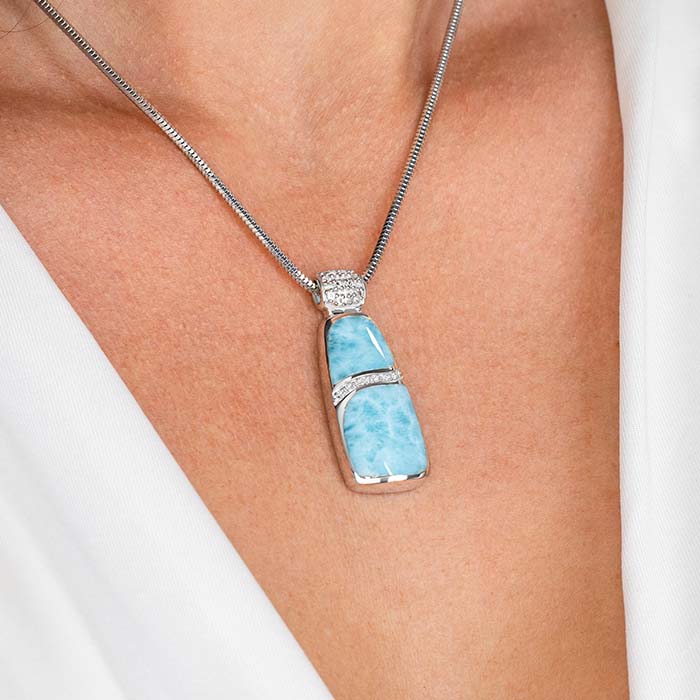 Larimar Sterling Silver Marina Large Pendant Necklace Marahlago Jewelry White Sapphire 