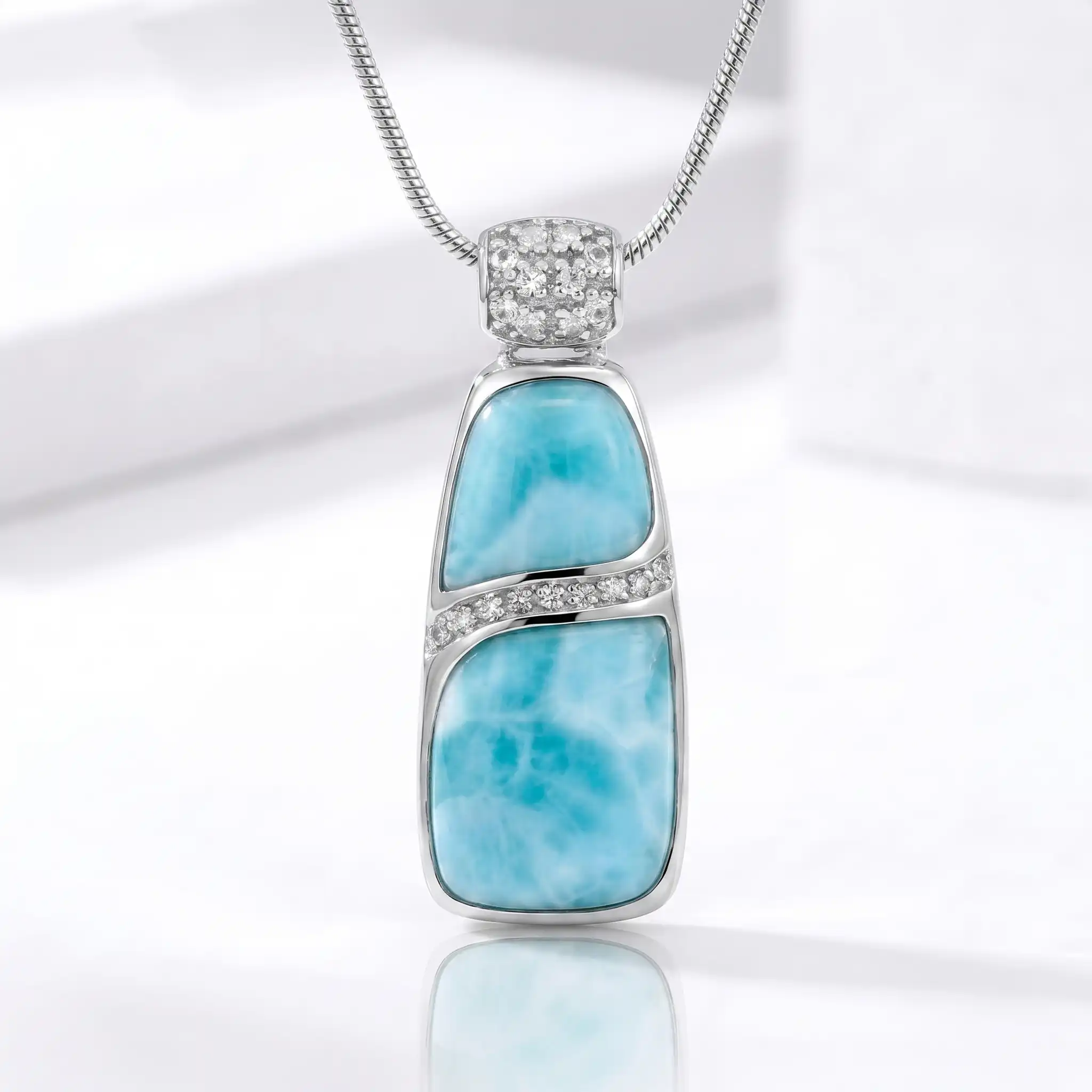 Larimar Sterling Silver Marina Large Pendant Necklace Marahlago Jewelry White Sapphire 