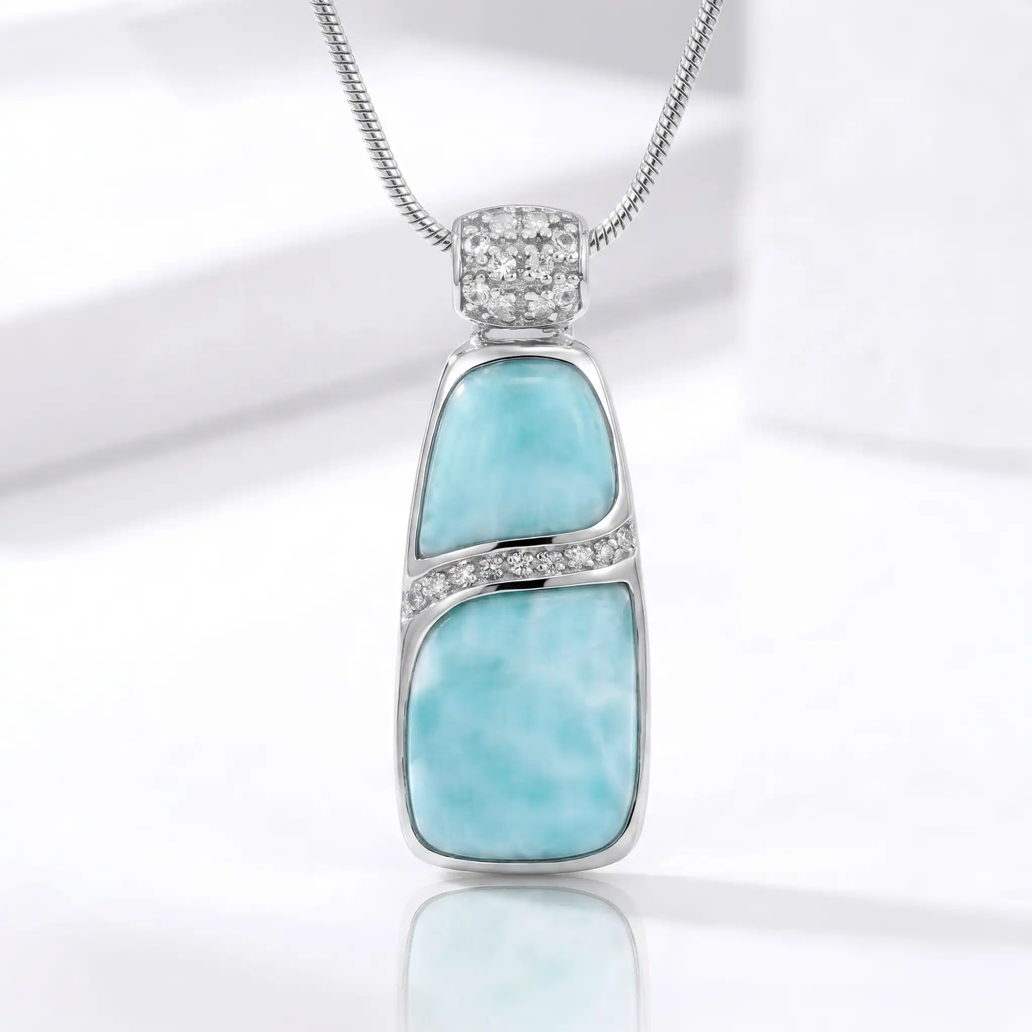 Larimar Sterling Silver Marina Large Pendant Necklace Marahlago Jewelry White Sapphire 