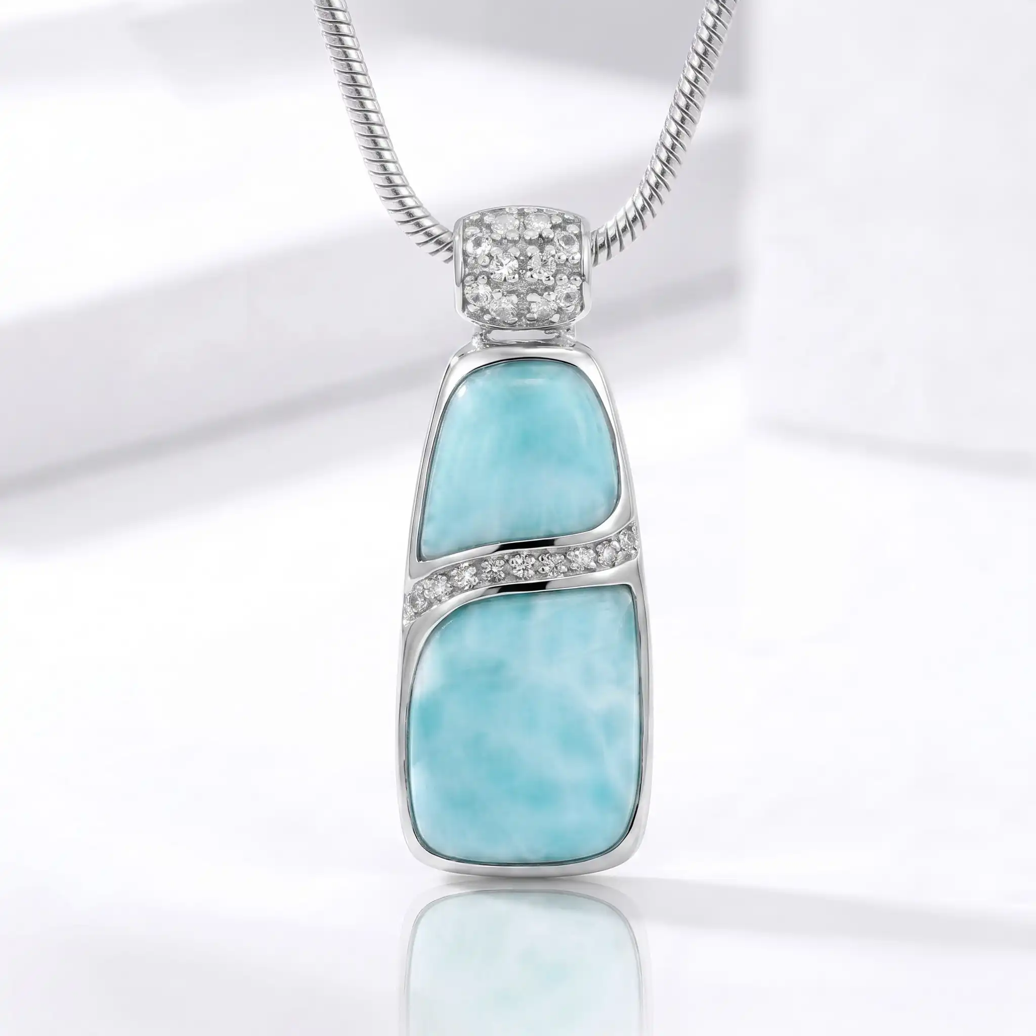 Larimar Sterling Silver Marina Large Pendant Necklace Marahlago Jewelry White Sapphire 