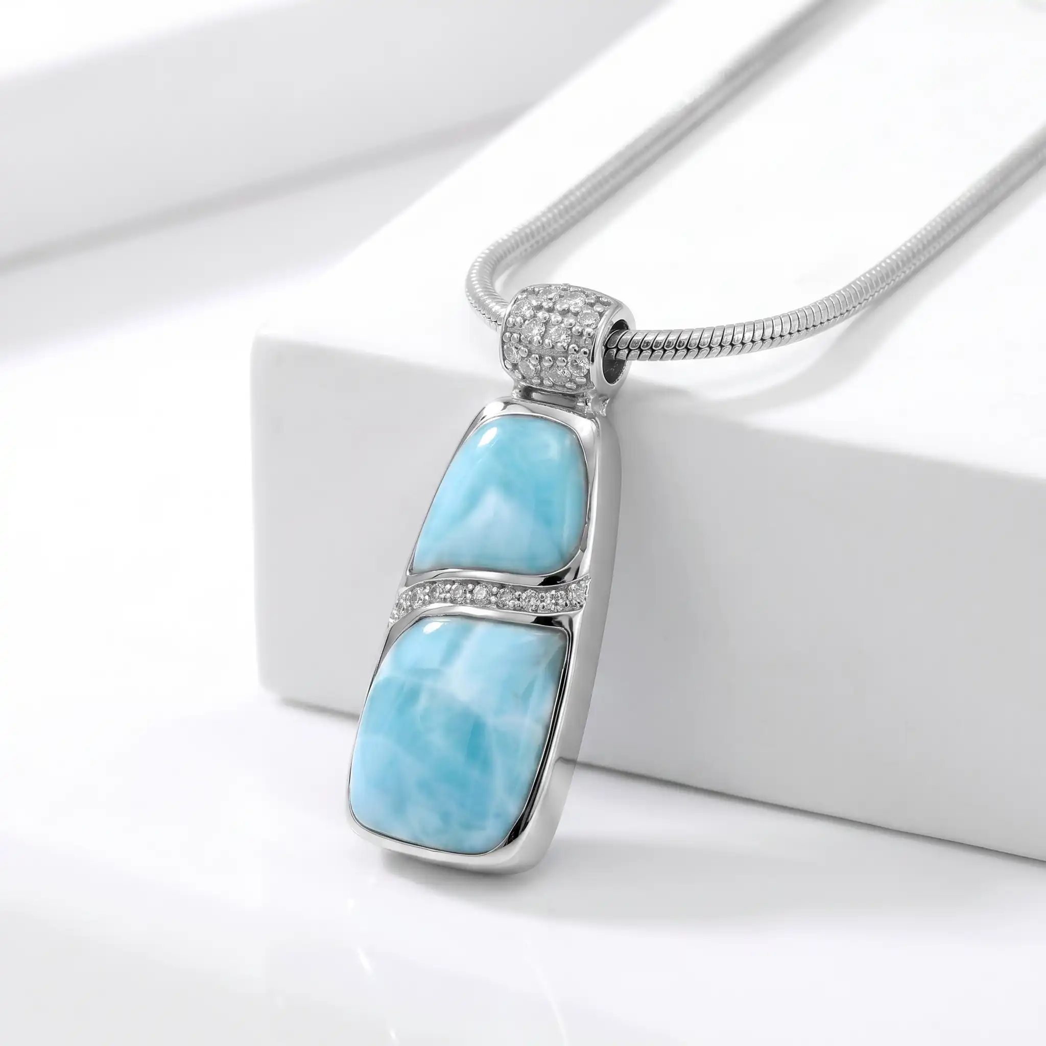 Larimar Sterling Silver Marina Large Pendant Necklace Marahlago Jewelry White Sapphire 