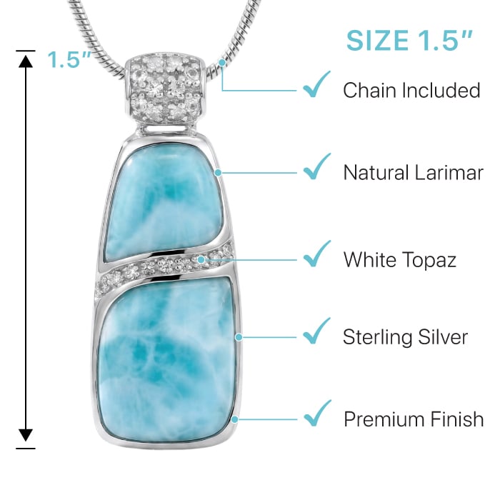 Larimar Sterling Silver Marina Large Pendant Necklace Marahlago Jewelry White Sapphire 