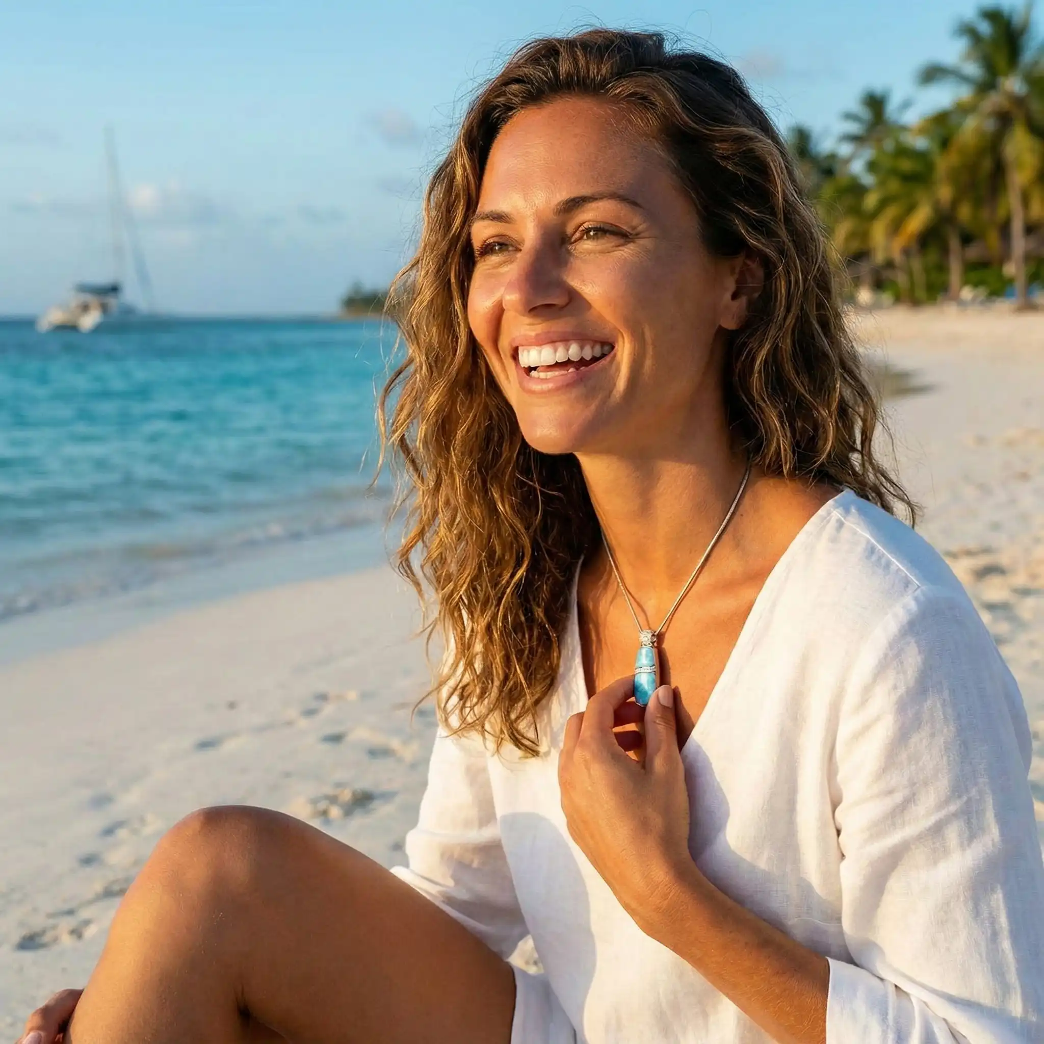 Larimar Sterling Silver Marina Large Pendant Necklace Marahlago Jewelry White Sapphire 