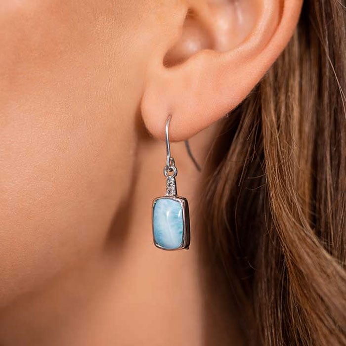 Larimar Sterling Silver Maris Wire Earrings Marahlago Jewelry White Sapphire 