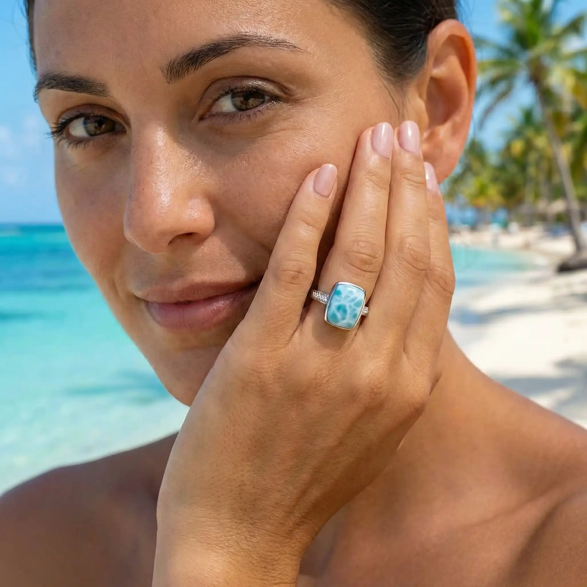 White Sapphire Ring with larimar in silver by marahlago