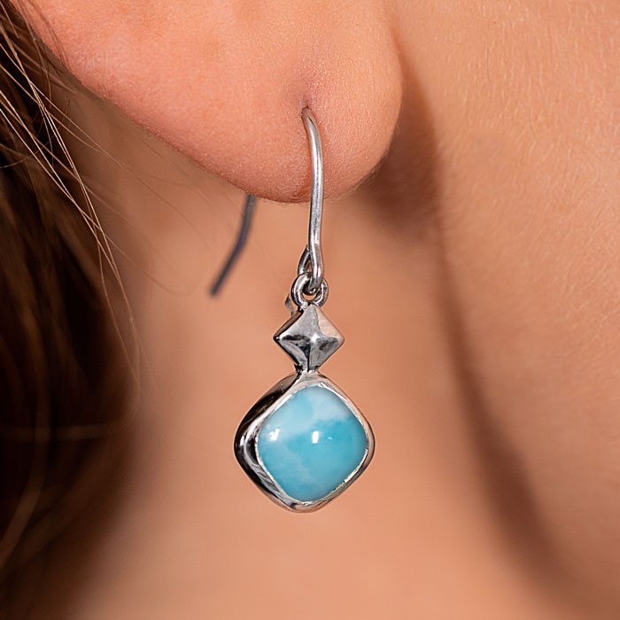 Larimar Sterling Silver Maya Wire Earrings Marahlago Jewelry square Gemstone