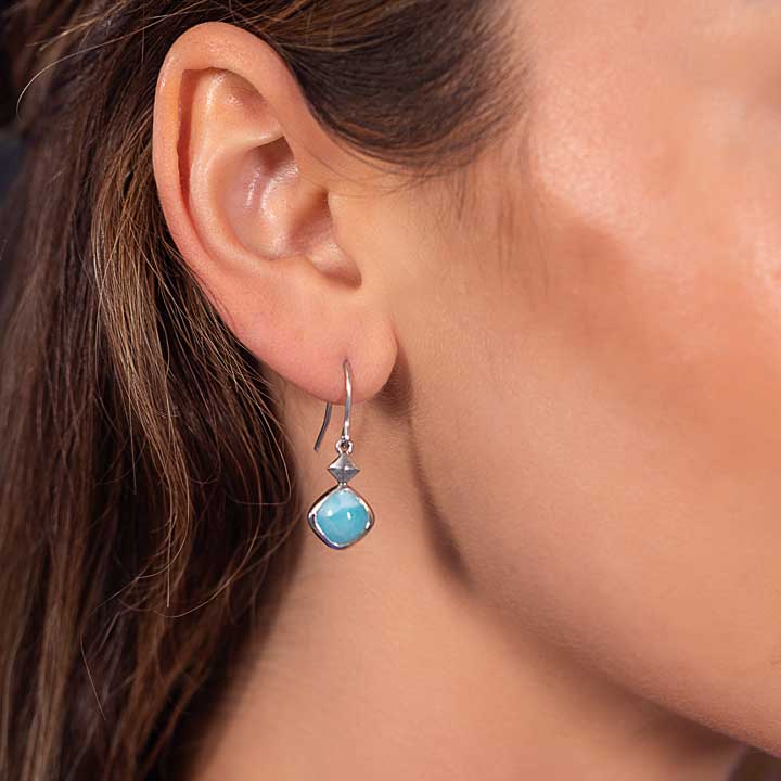 Larimar Sterling Silver Maya Wire Earrings Marahlago Jewelry square Gemstone