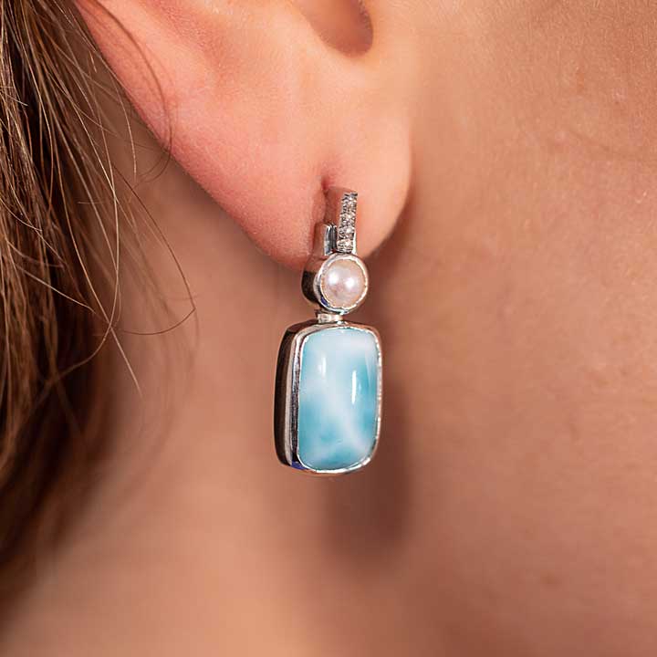 Womens Pearl Earrings with larimar