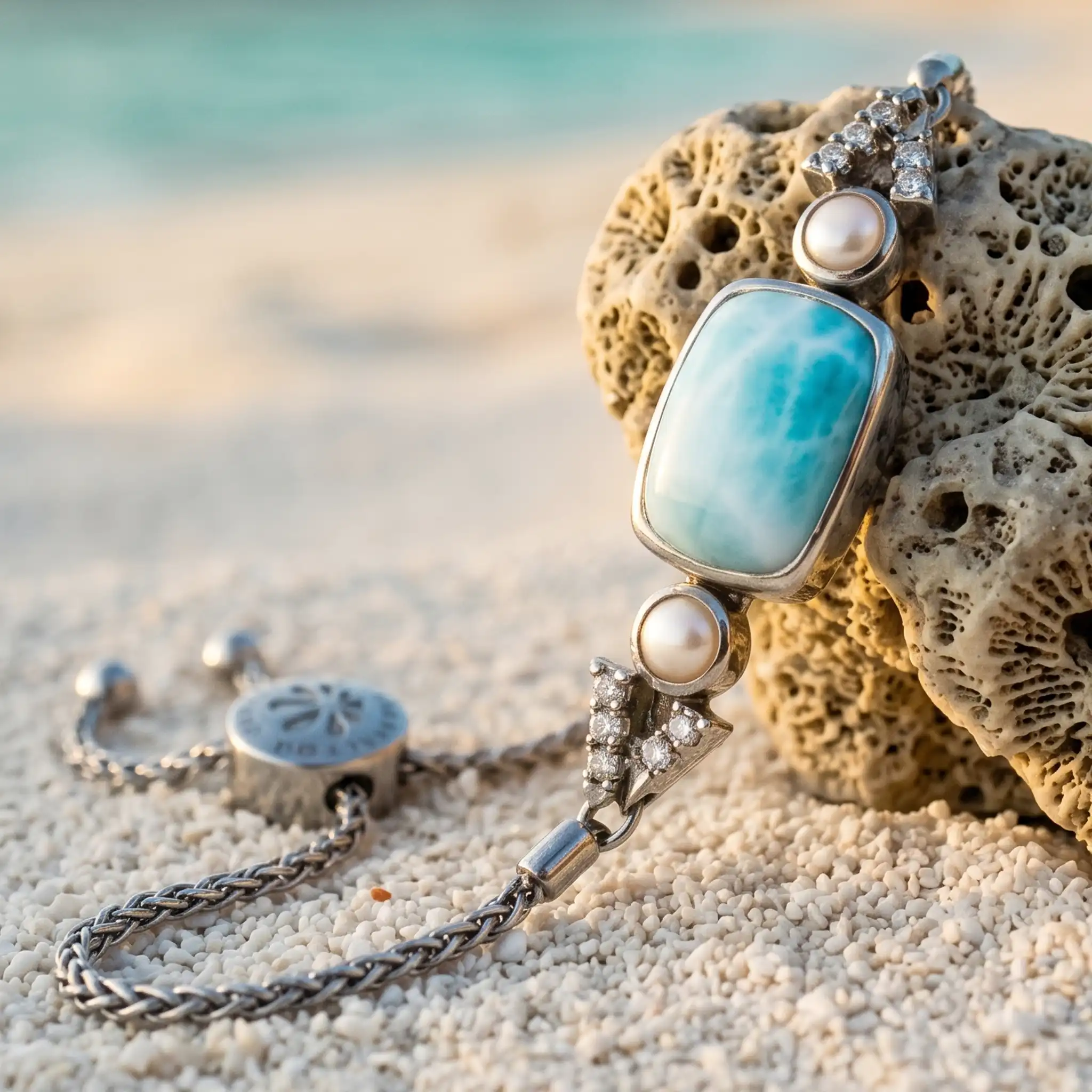 Pearl Bracelet with larimar and sapphire by marahlago