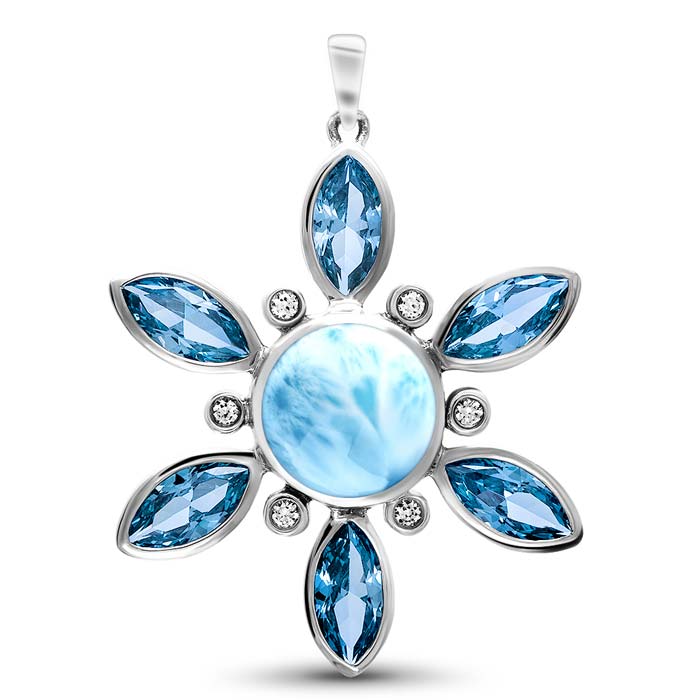 Snowflake Necklace in Sterling silver with larimar