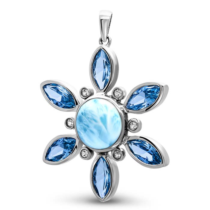 Larimar Sterling Silver Elsa Pendant Necklace Marahlago Jewelry round Gemstone Blue Spinel White Sapphire 
