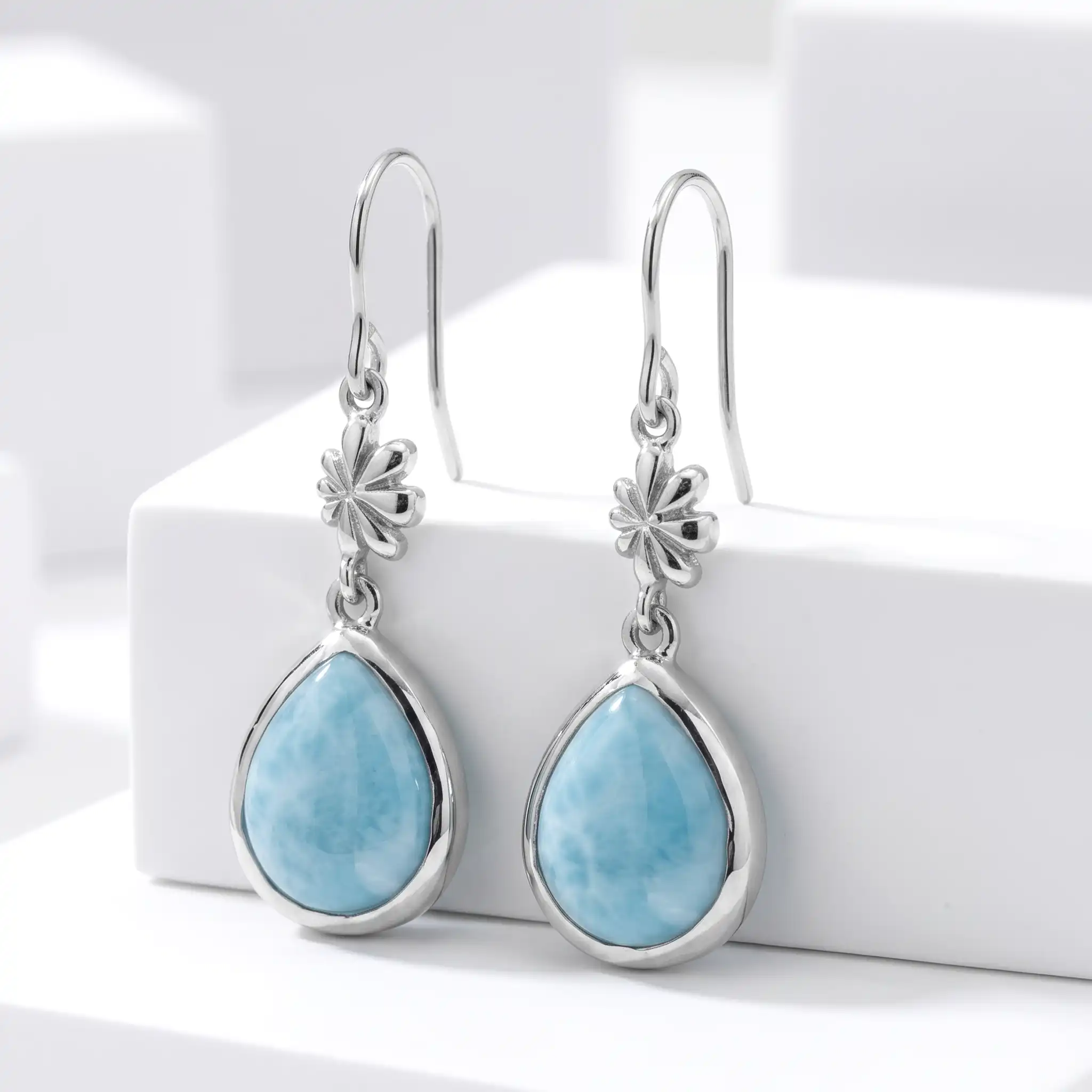 Larimar Sterling Silver ML Logo Wire Earrings Marahlago Jewelry pear Gemstone 