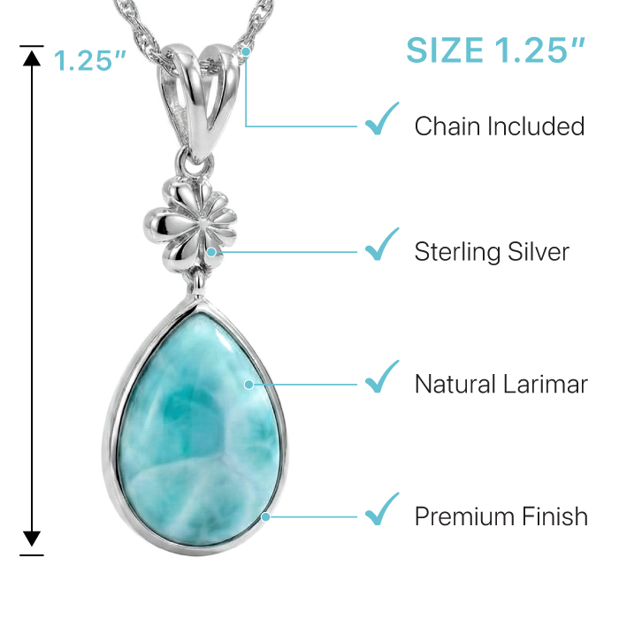 Larimar Sterling Silver ML Logo Pendant Necklace Marahlago Jewelry pear Gemstone 