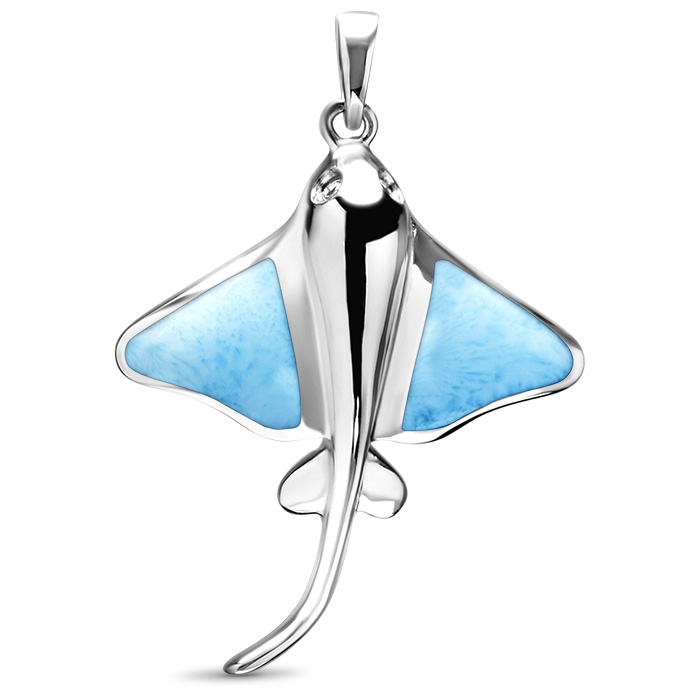 Manta Ray Pendant in sterling silver with larimar stone by Marahlago