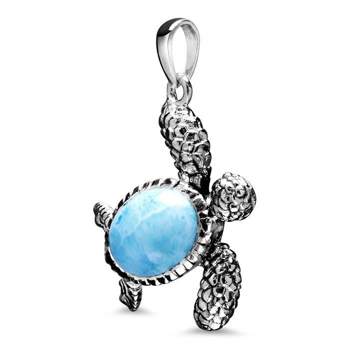 Turtle Necklace Blue Carribean Gemstone Jewelry