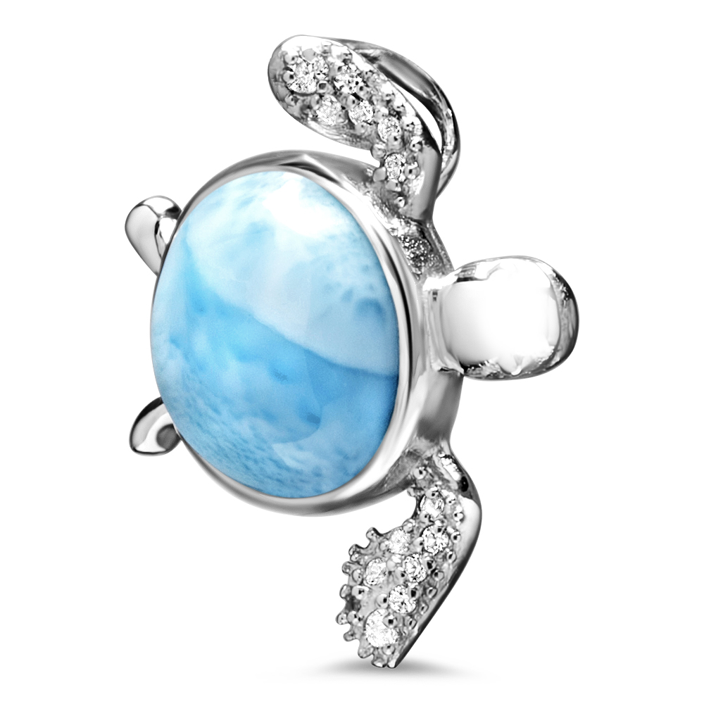 Larimar Sterling Silver Sapphire Sea Turtle Pendant Necklace Marahlago Jewelry round Gemstone White Sapphire 