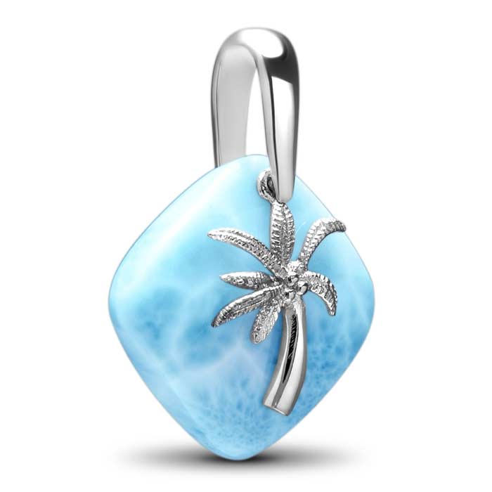  Silver Palm Tree Necklace with Larimar