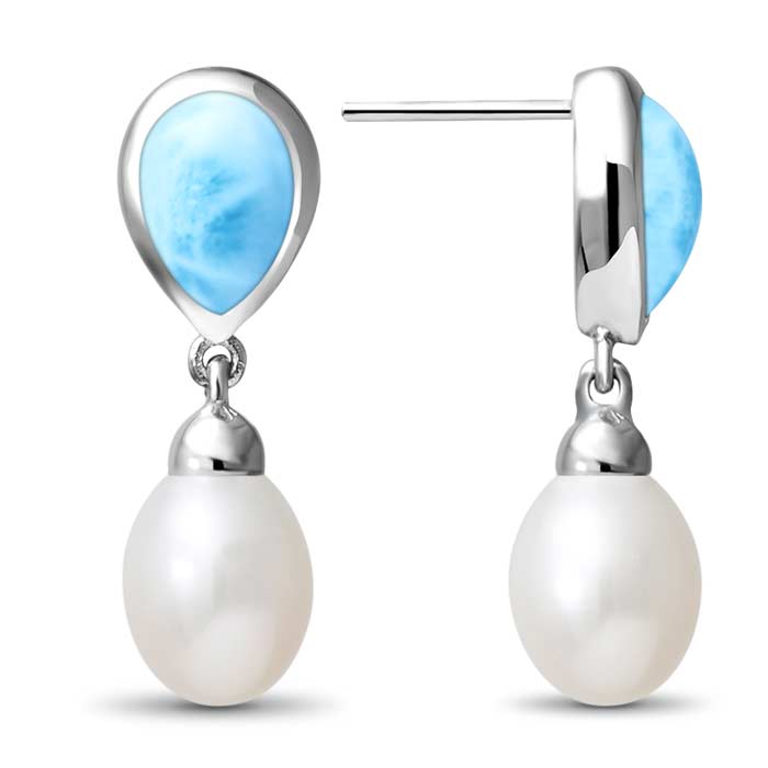 Pearl Earrings With Larimar