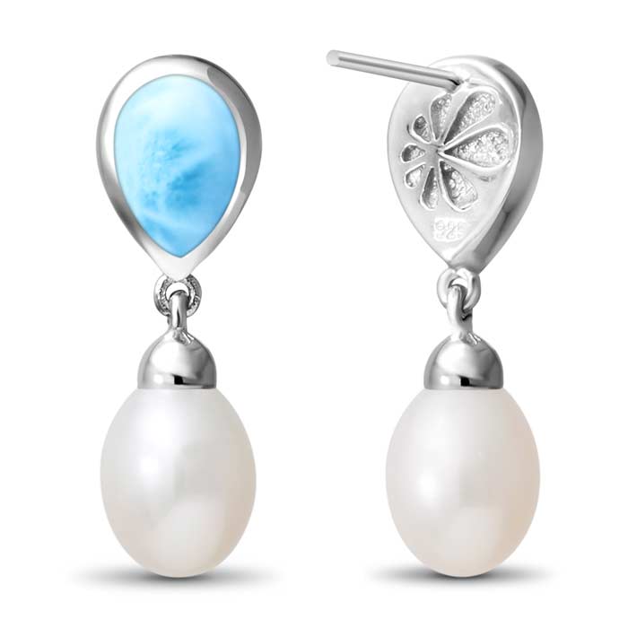 Pearl Earrings With Larimar and silver