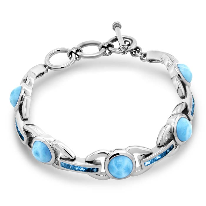 Aqua Bracelet in sterling silver with Larimar and blue Topaz