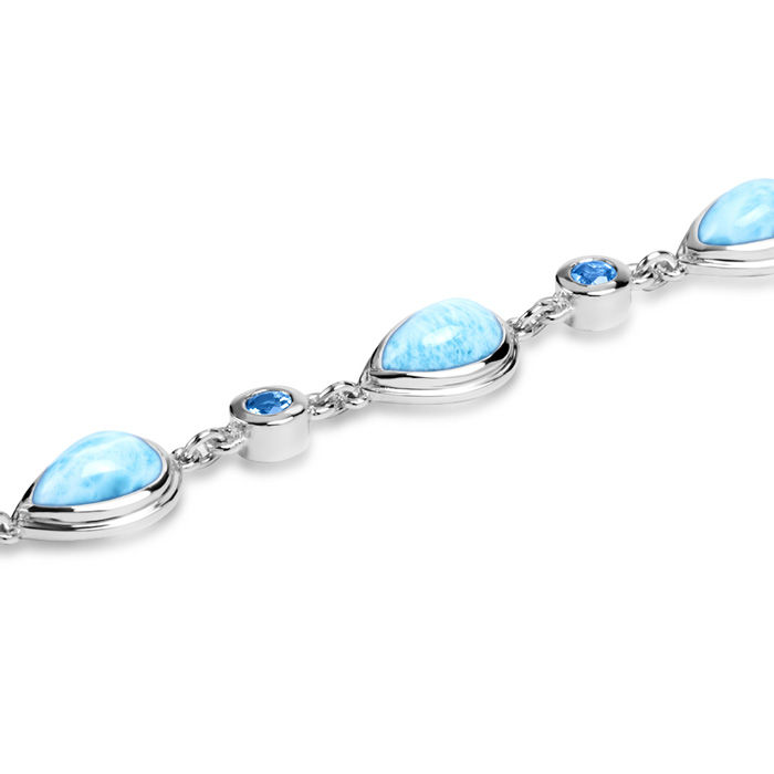 Larimar Sterling Silver Atlantic Pear Adjustable Link Bracelet Marahlago Jewelry pear Gemstone Blue Spinel 