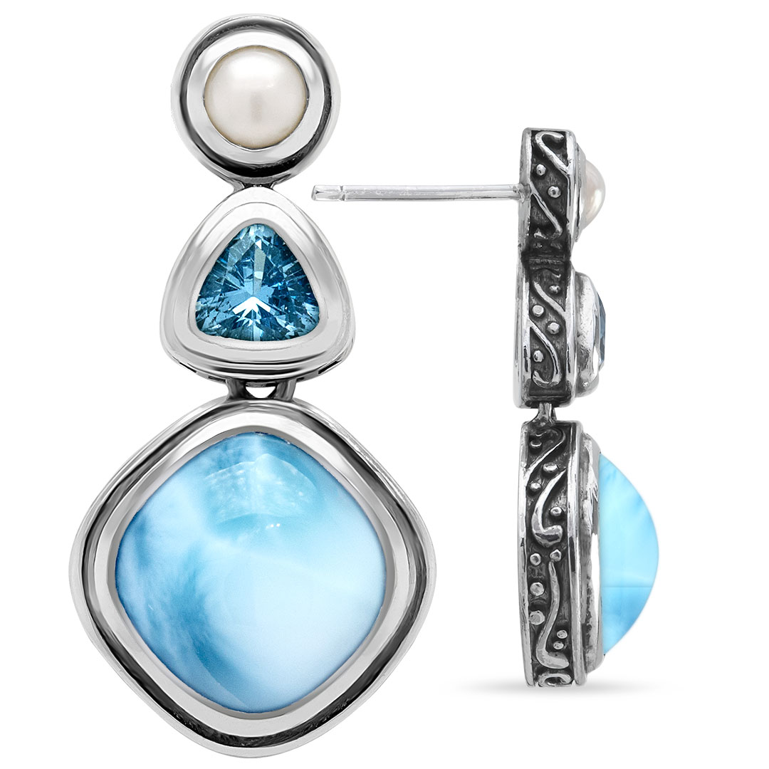 Antique style Earrings in silver with larimar