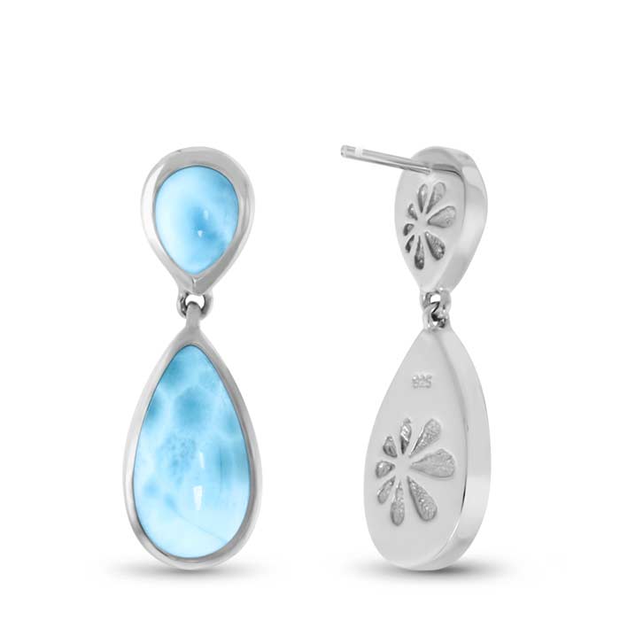 Larimar Sterling Silver Double Pear Post Earrings Marahlago Jewelry pear Gemstone 